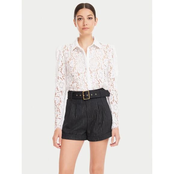 NWOT GENERATION‎ LOVE Milo Pinstripe Shorts - High Waisted, Belted, Navy XS - Picture 1 of 6